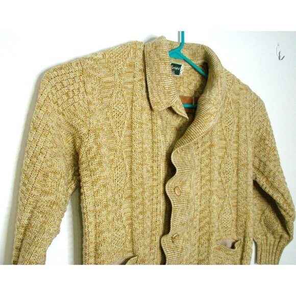 Vtg Sunbird LL Yellow Cable Knit Cardigan Sweater Size L Chest 48" Button Front - Picture 3 of 12